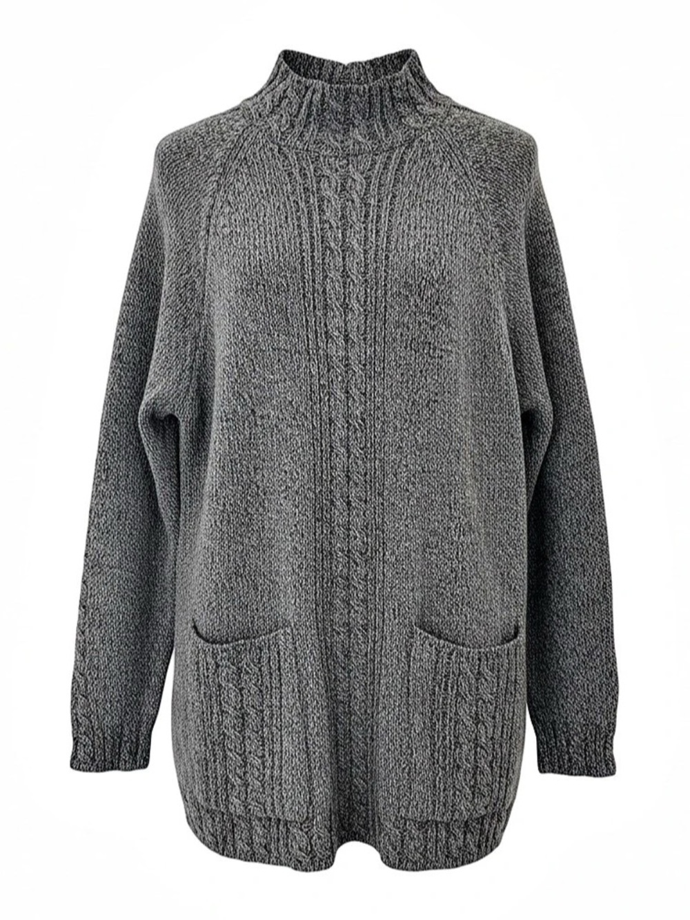 Liz Claiborne Cable Knit Turtleneck Sweater Gray Large